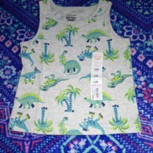 JUMPING BEANS baby boy tank top shirt, dinosaurs, palm trees, 12 month, k-338